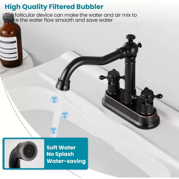 imagegotonovo 4 Inch Centerset Bathroom Sink Faucet with Double Cross Handles Deck Mounted 2 Hole Brass Lavatory Vanity Mixer Tap Include Supply Hose and Pop Up Drain RV Farmhouse Oil Rubbed BronzeOil Rubbed Bronze