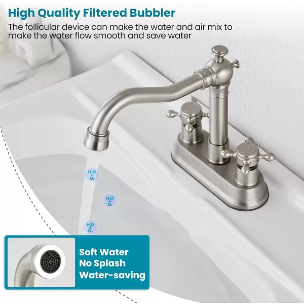 imagegotonovo 4 Inch Centerset Bathroom Sink Faucet with Double Cross Handles Deck Mounted 2 Hole Brass Lavatory Vanity Mixer Tap Include Supply Hose and Pop Up Drain RV Farmhouse Oil Rubbed BronzeBrushed Nickel