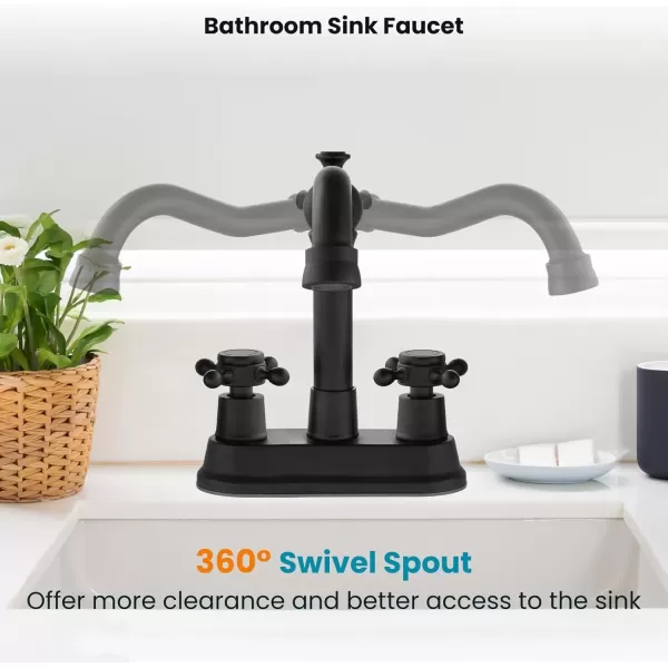 imagegotonovo 4 Inch Centerset Bathroom Sink Faucet with Double Cross Handles Deck Mounted 2 Hole Brass Lavatory Vanity Mixer Tap Include Supply Hose and Pop Up Drain RV Farmhouse Oil Rubbed BronzeMatte Black