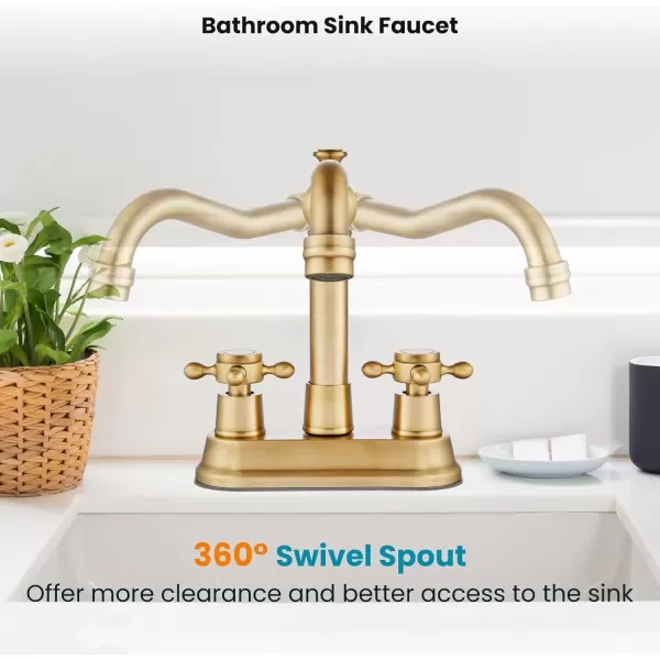 imagegotonovo 4 Inch Centerset Bathroom Sink Faucet with Double Cross Handles Deck Mounted 2 Hole Brass Lavatory Vanity Mixer Tap Include Supply Hose and Pop Up Drain RV Farmhouse Oil Rubbed BronzeAntique Brass