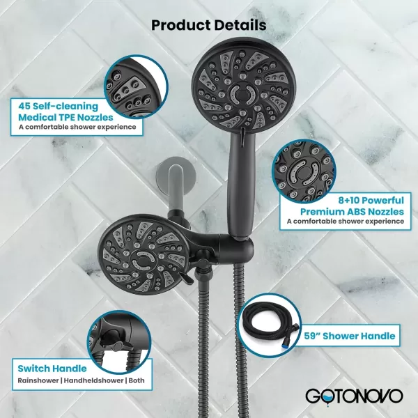 imagegotonovo 5 Settings ABS Shower Head with 5 Modes ABS Handheld Spray Shower Trim Kit High Pressure Dual 2 in 1 Showerhead Combo Oil Rubbed BronzeMatte Black