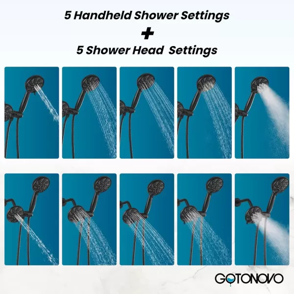 imagegotonovo 5 Settings ABS Shower Head with 5 Modes ABS Handheld Spray Shower Trim Kit High Pressure Dual 2 in 1 Showerhead Combo Oil Rubbed BronzeMatte Black
