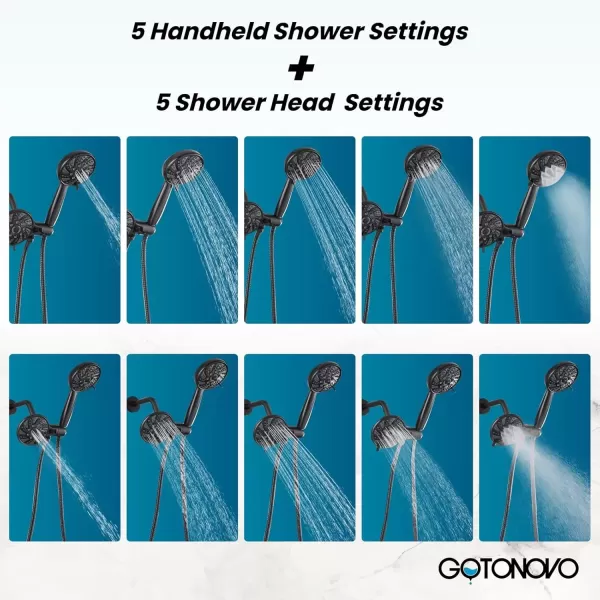 imagegotonovo 5 Settings ABS Shower Head with 5 Modes ABS Handheld Spray Shower Trim Kit High Pressure Dual 2 in 1 Showerhead Combo Oil Rubbed BronzeOil Rubbed Bronze