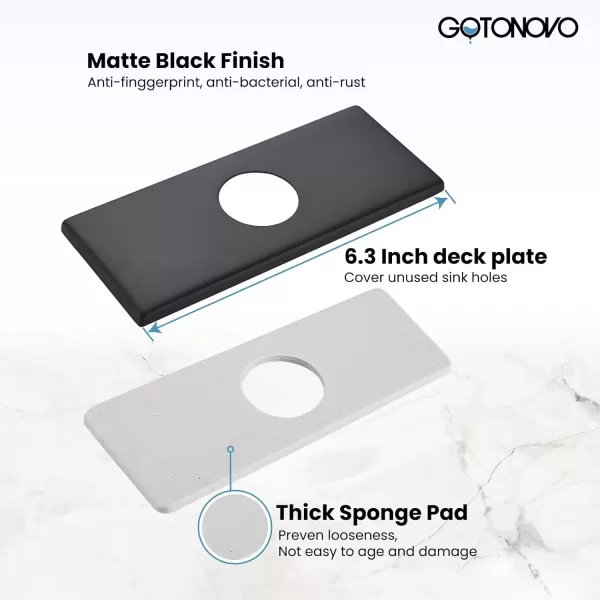 imagegotonovo 6 inch Rectangle Deck Mount Faucet PlateFaucet Hole Cover Escutcheon Plate for Kitchen or Bathroom Sink 1 Hole or 3 Hole 4 Inch Centerset Matte BlackMatte Black