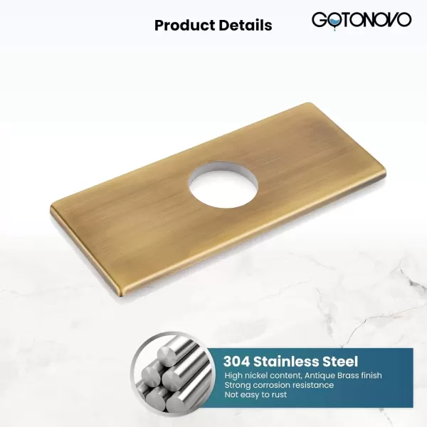 imagegotonovo 6 inch Rectangle Deck Mount Faucet PlateFaucet Hole Cover Escutcheon Plate for Kitchen or Bathroom Sink 1 Hole or 3 Hole 4 Inch Centerset Matte BlackAntique Brass