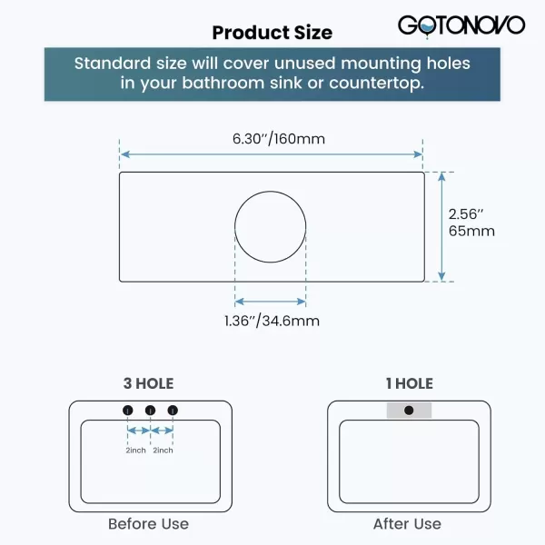 imagegotonovo 6 inch Rectangle Deck Mount Faucet PlateFaucet Hole Cover Escutcheon Plate for Kitchen or Bathroom Sink 1 Hole or 3 Hole 4 Inch Centerset Matte BlackPolished Chrome