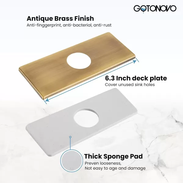 imagegotonovo 6 inch Rectangle Deck Mount Faucet PlateFaucet Hole Cover Escutcheon Plate for Kitchen or Bathroom Sink 1 Hole or 3 Hole 4 Inch Centerset Matte BlackAntique Brass