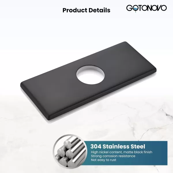 imagegotonovo 6 inch Rectangle Deck Mount Faucet PlateFaucet Hole Cover Escutcheon Plate for Kitchen or Bathroom Sink 1 Hole or 3 Hole 4 Inch Centerset Matte BlackMatte Black