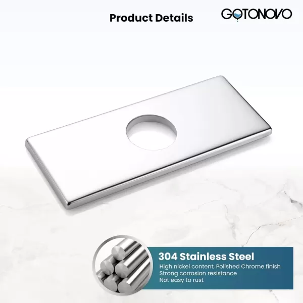 imagegotonovo 6 inch Rectangle Deck Mount Faucet PlateFaucet Hole Cover Escutcheon Plate for Kitchen or Bathroom Sink 1 Hole or 3 Hole 4 Inch Centerset Matte BlackPolished Chrome