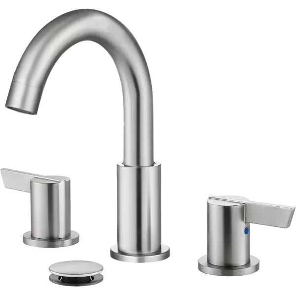 imagegotonovo 8 Inch Widespread Bathroom Faucet 3 Hole Bathroom Sink Faucet Deck Mount 2 Handles Lavatory Basin with Pop Up Drain with Hot and Cold Mixer Valves LowArch 360 Rotation Spout Polished ChromeBrushed Nickel