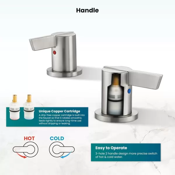 imagegotonovo 8 Inch Widespread Bathroom Faucet 3 Hole Bathroom Sink Faucet Deck Mount 2 Handles Lavatory Basin with Pop Up Drain with Hot and Cold Mixer Valves LowArch 360 Rotation Spout Polished ChromeBrushed Nickel