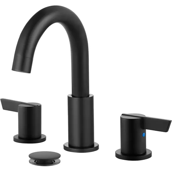 imagegotonovo 8 Inch Widespread Bathroom Faucet 3 Hole Bathroom Sink Faucet Deck Mount 2 Handles Lavatory Basin with Pop Up Drain with Hot and Cold Mixer Valves LowArch 360 Rotation Spout Polished ChromeMatte Black