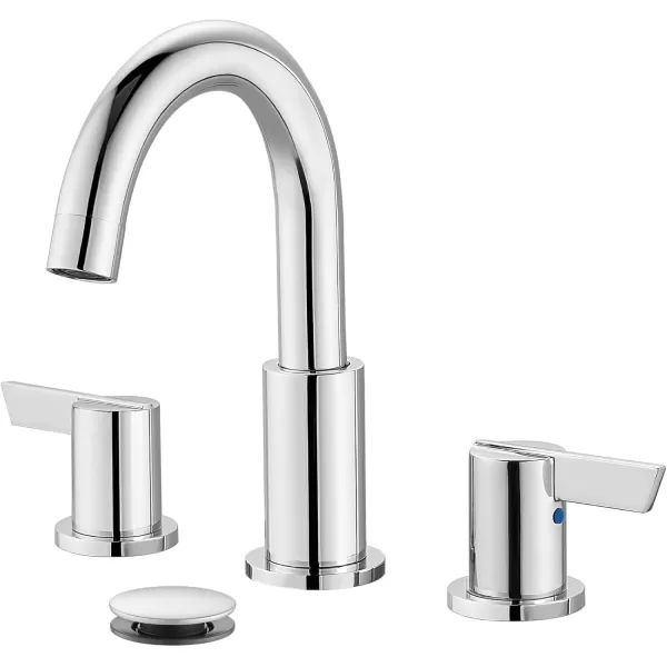 imagegotonovo 8 Inch Widespread Bathroom Faucet 3 Hole Bathroom Sink Faucet Deck Mount 2 Handles Lavatory Basin with Pop Up Drain with Hot and Cold Mixer Valves LowArch 360 Rotation Spout Polished ChromePolished Chrome