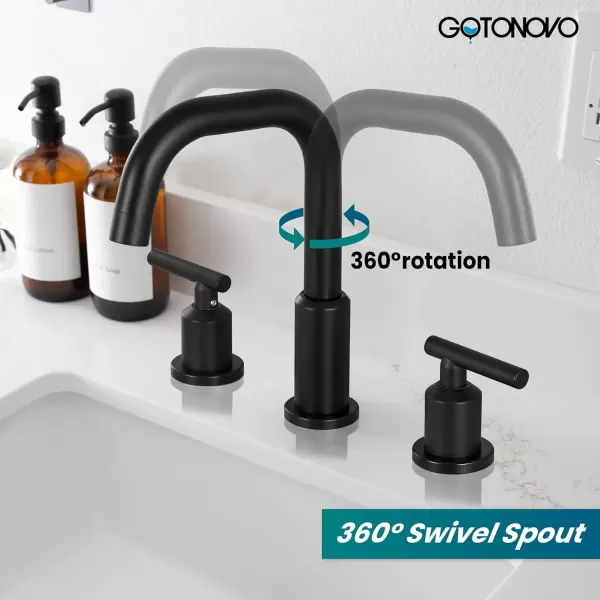 imagegotonovo 8 Inch Widespread Bathroom Sink Faucet 3 Hole 2 Handles Lavatory Basin with Pop Up Drain with Hot and Cold Mixer Valves Vintage Brushed NickelMatte Black