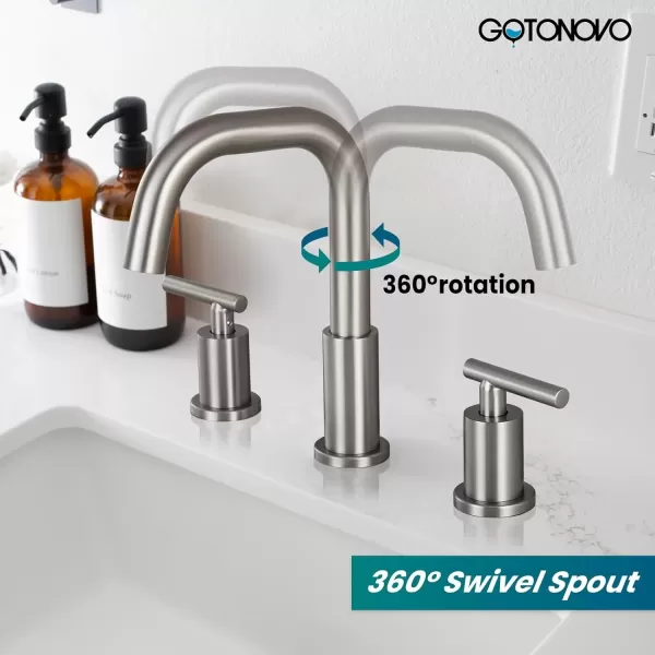 imagegotonovo 8 Inch Widespread Bathroom Sink Faucet 3 Hole 2 Handles Lavatory Basin with Pop Up Drain with Hot and Cold Mixer Valves Vintage Brushed NickelBrushed Nickel