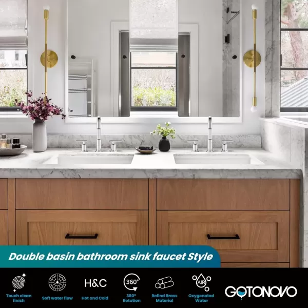 imagegotonovo 8 Inch Widespread Bathroom Sink Faucet 3 Hole 2 Handles Lavatory Basin with Pop Up Drain with Hot and Cold Mixer Valves Vintage Brushed NickelPolished Chrome