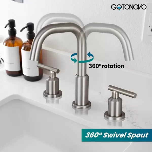 imagegotonovo 8 Inch Widespread Bathroom Sink Faucet 3 Hole 2 Handles Lavatory Basin with Pop Up Drain with Hot and Cold Mixer Valves Vintage Brushed NickelBrushed Nickel