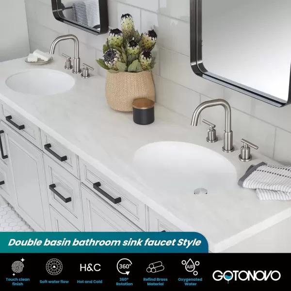 imagegotonovo 8 Inch Widespread Bathroom Sink Faucet 3 Hole 2 Handles Lavatory Basin with Pop Up Drain with Hot and Cold Mixer Valves Vintage Brushed NickelBrushed Nickel