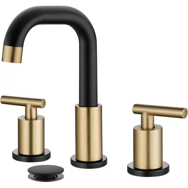 imagegotonovo 8 Inch Widespread Bathroom Sink Faucet 3 Hole 2 Handles Lavatory Basin with Pop Up Drain with Hot and Cold Mixer Valves Vintage Brushed NickelBlack  Brushed Gold