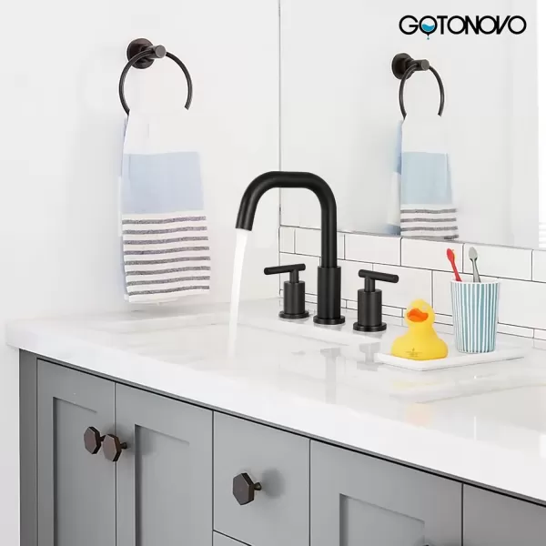 imagegotonovo 8 Inch Widespread Bathroom Sink Faucet 3 Hole 2 Handles Lavatory Basin with Pop Up Drain with Hot and Cold Mixer Valves Vintage Brushed NickelMatte Black