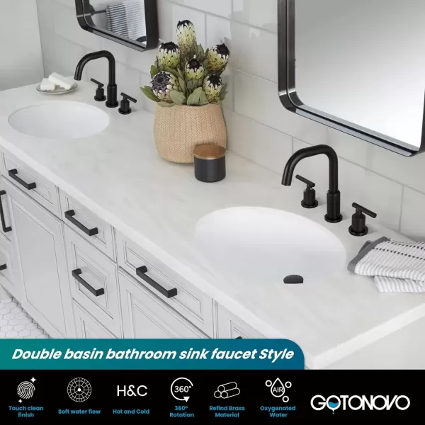 imagegotonovo 8 Inch Widespread Bathroom Sink Faucet 3 Hole 2 Handles Lavatory Basin with Pop Up Drain with Hot and Cold Mixer Valves Vintage Brushed NickelMatte Black