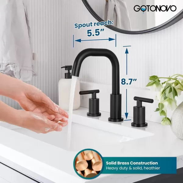 imagegotonovo 8 Inch Widespread Bathroom Sink Faucet 3 Hole 2 Handles Lavatory Basin with Pop Up Drain with Hot and Cold Mixer Valves Vintage Brushed NickelMatte Black