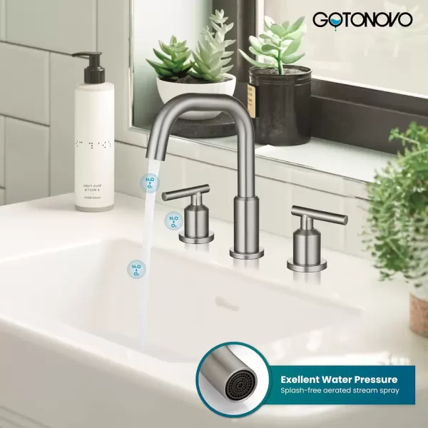 imagegotonovo 8 Inch Widespread Bathroom Sink Faucet 3 Hole 2 Handles Lavatory Basin with Pop Up Drain with Hot and Cold Mixer Valves Vintage Brushed NickelBrushed Nickel