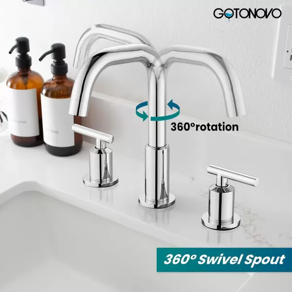 imagegotonovo 8 Inch Widespread Bathroom Sink Faucet 3 Hole 2 Handles Lavatory Basin with Pop Up Drain with Hot and Cold Mixer Valves Vintage Brushed NickelPolished Chrome