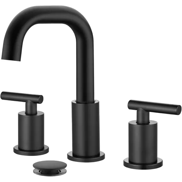 imagegotonovo 8 Inch Widespread Bathroom Sink Faucet 3 Hole 2 Handles Lavatory Basin with Pop Up Drain with Hot and Cold Mixer Valves Vintage Brushed NickelMatte Black