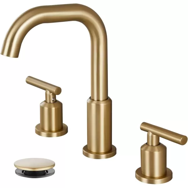 imagegotonovo 8 Inch Widespread Bathroom Sink Faucet 3 Hole 2 Handles Lavatory Basin with Pop Up Drain with Hot and Cold Mixer Valves Vintage Brushed NickelBrushed Gold