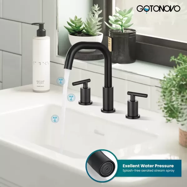 imagegotonovo 8 Inch Widespread Bathroom Sink Faucet 3 Hole 2 Handles Lavatory Basin with Pop Up Drain with Hot and Cold Mixer Valves Vintage Brushed NickelMatte Black