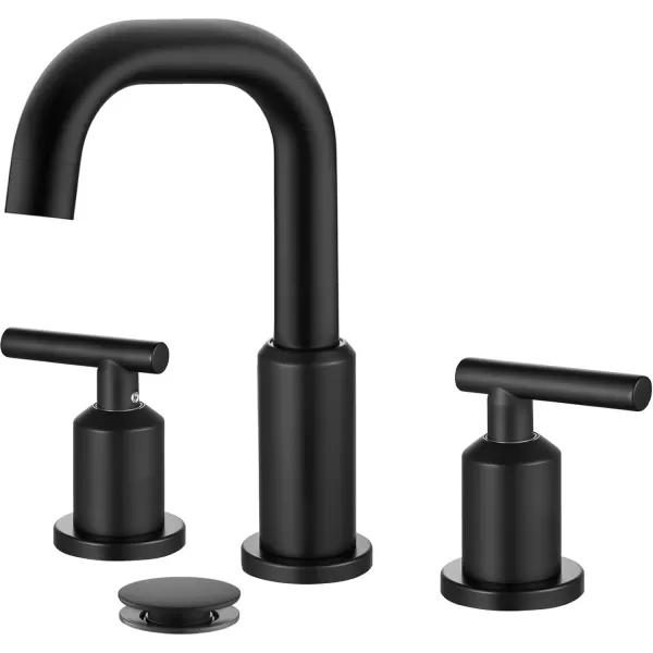imagegotonovo 8 Inch Widespread Bathroom Sink Faucet 3 Hole 2 Handles Lavatory Basin with Pop Up Drain with Hot and Cold Mixer Valves Vintage Brushed NickelMatte Black