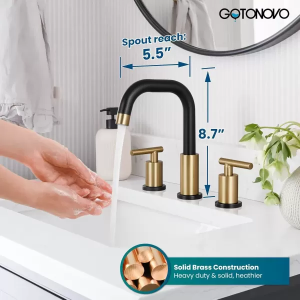 imagegotonovo 8 Inch Widespread Bathroom Sink Faucet 3 Hole 2 Handles Lavatory Basin with Pop Up Drain with Hot and Cold Mixer Valves Vintage Brushed NickelBlack  Brushed Gold