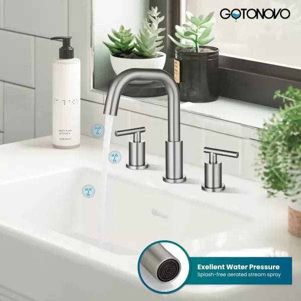 imagegotonovo 8 Inch Widespread Bathroom Sink Faucet 3 Hole 2 Handles Lavatory Basin with Pop Up Drain with Hot and Cold Mixer Valves Vintage Brushed NickelBrushed Nickel