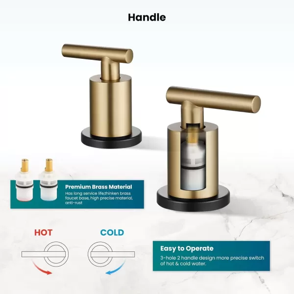 imagegotonovo 8 Inch Widespread Bathroom Sink Faucet 3 Hole 2 Handles Lavatory Basin with Pop Up Drain with Hot and Cold Mixer Valves Vintage Brushed NickelBlack  Brushed Gold