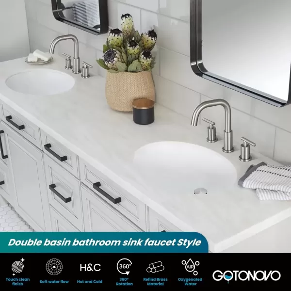 imagegotonovo 8 Inch Widespread Bathroom Sink Faucet 3 Hole 2 Handles Lavatory Basin with Pop Up Drain with Hot and Cold Mixer Valves Vintage Brushed NickelBrushed Nickel