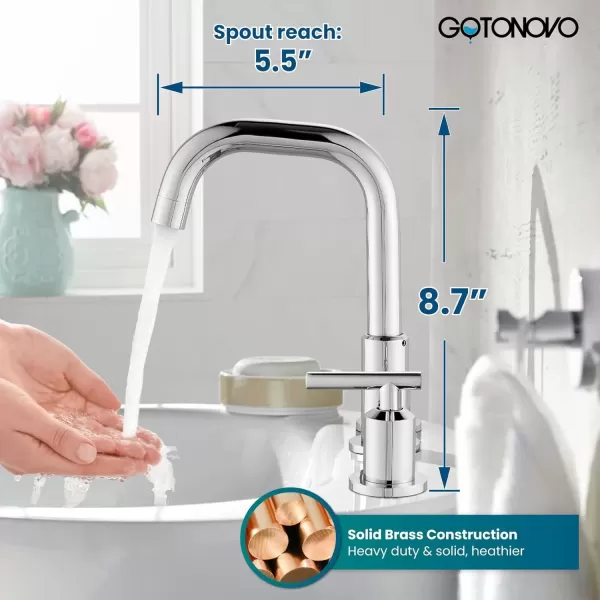 imagegotonovo 8 Inch Widespread Bathroom Sink Faucet 3 Hole 2 Handles Lavatory Basin with Pop Up Drain with Hot and Cold Mixer Valves Vintage Brushed NickelPolished Chrome