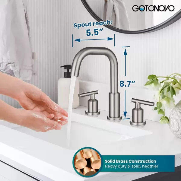 imagegotonovo 8 Inch Widespread Bathroom Sink Faucet 3 Hole 2 Handles Lavatory Basin with Pop Up Drain with Hot and Cold Mixer Valves Vintage Brushed NickelBrushed Nickel