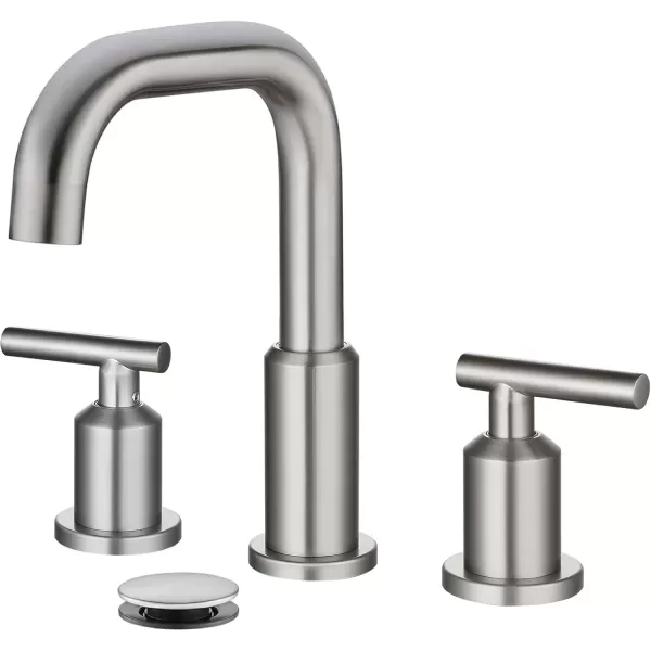imagegotonovo 8 Inch Widespread Bathroom Sink Faucet 3 Hole 2 Handles Lavatory Basin with Pop Up Drain with Hot and Cold Mixer Valves Vintage Brushed NickelBrushed Nickel