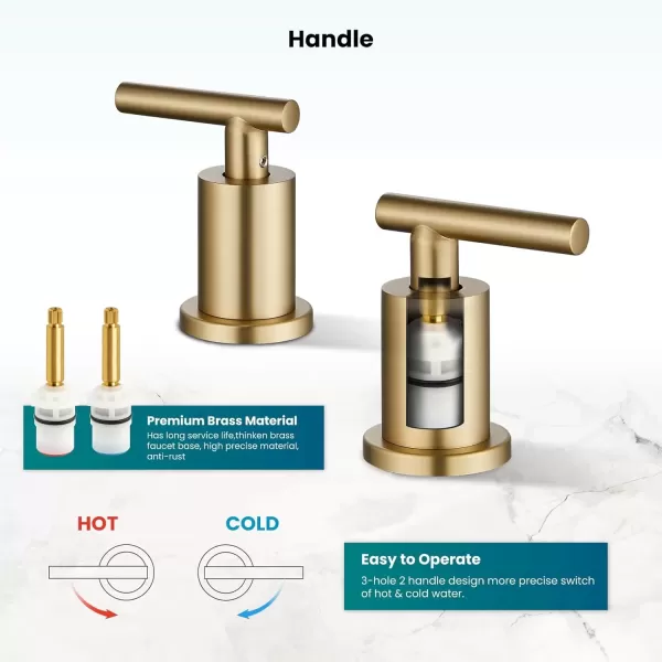 imagegotonovo 8 Inch Widespread Bathroom Sink Faucet 3 Hole 2 Handles Lavatory Basin with Pop Up Drain with Hot and Cold Mixer Valves Vintage Brushed NickelBrushed Gold