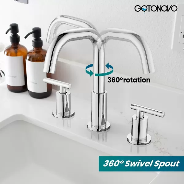 imagegotonovo 8 Inch Widespread Bathroom Sink Faucet 3 Hole 2 Handles Lavatory Basin with Pop Up Drain with Hot and Cold Mixer Valves Vintage Brushed NickelPolished Chrome