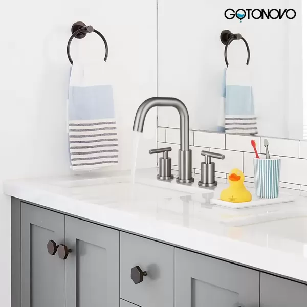 imagegotonovo 8 Inch Widespread Bathroom Sink Faucet 3 Hole 2 Handles Lavatory Basin with Pop Up Drain with Hot and Cold Mixer Valves Vintage Brushed NickelBrushed Nickel