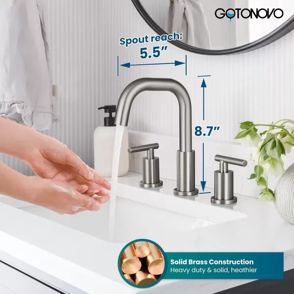 imagegotonovo 8 Inch Widespread Bathroom Sink Faucet 3 Hole 2 Handles Lavatory Basin with Pop Up Drain with Hot and Cold Mixer Valves Vintage Brushed NickelBrushed Nickel