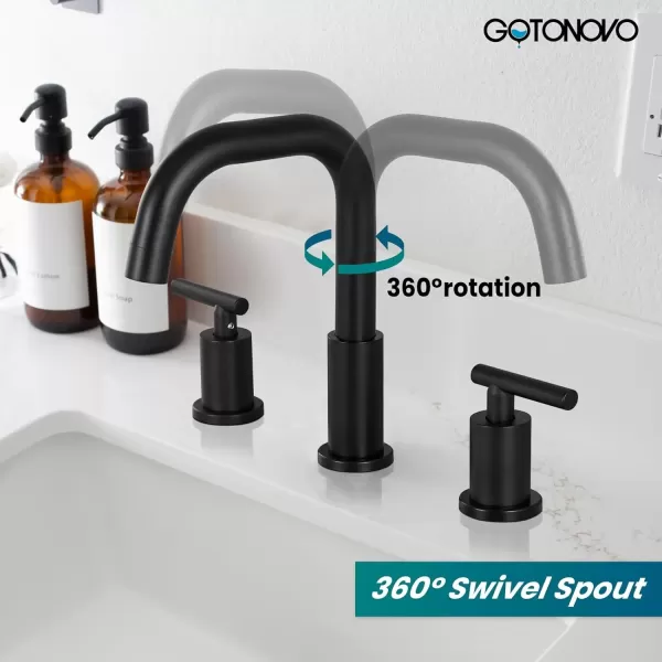 imagegotonovo 8 Inch Widespread Bathroom Sink Faucet 3 Hole 2 Handles Lavatory Basin with Pop Up Drain with Hot and Cold Mixer Valves Vintage Brushed NickelMatte Black