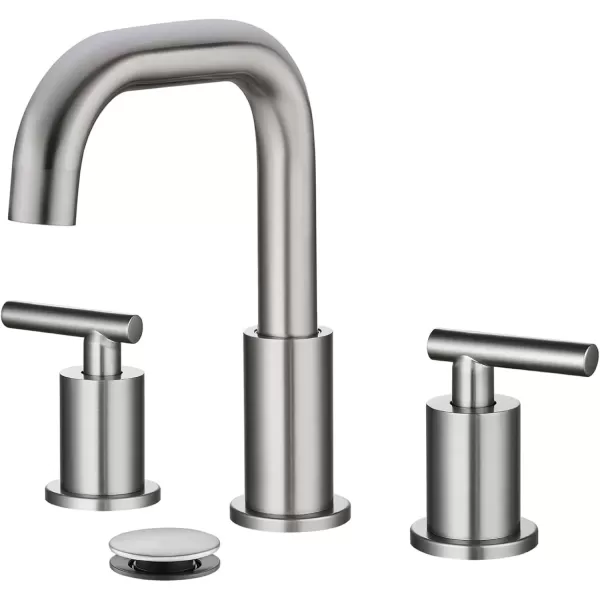 imagegotonovo 8 Inch Widespread Bathroom Sink Faucet 3 Hole 2 Handles Lavatory Basin with Pop Up Drain with Hot and Cold Mixer Valves Vintage Brushed NickelBrushed Nickel