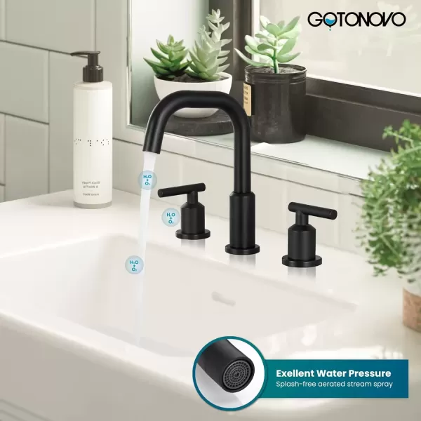 imagegotonovo 8 Inch Widespread Bathroom Sink Faucet 3 Hole 2 Handles Lavatory Basin with Pop Up Drain with Hot and Cold Mixer Valves Vintage Brushed NickelMatte Black