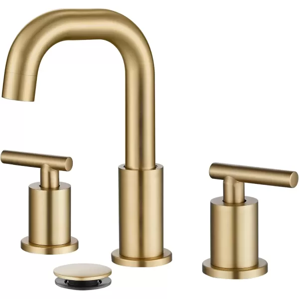 imagegotonovo 8 Inch Widespread Bathroom Sink Faucet 3 Hole 2 Handles Lavatory Basin with Pop Up Drain with Hot and Cold Mixer Valves Vintage Brushed NickelBrushed Gold