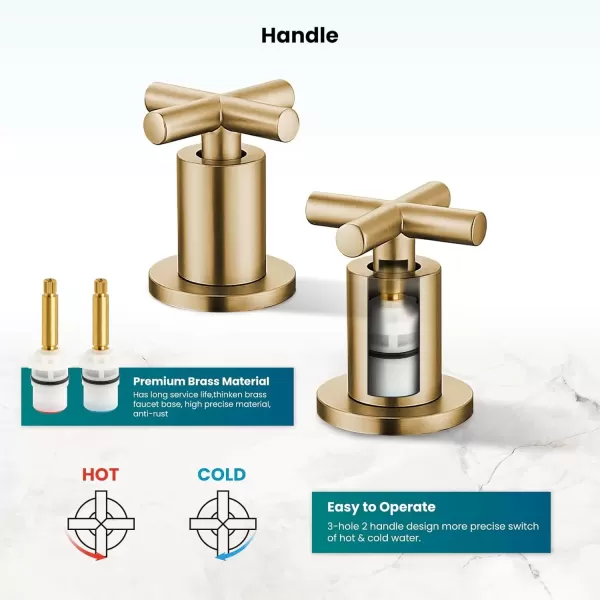 imagegotonovo 8 inch Widespread Bathroom Sink Faucet 3 Hole Bathroom Faucet 2 Cross Handle Vanity Faucet for Bathroom Sink Deck Mount Basin with Pop Up Drain 360 Swivel Spout Brushed GoldBrushed Gold