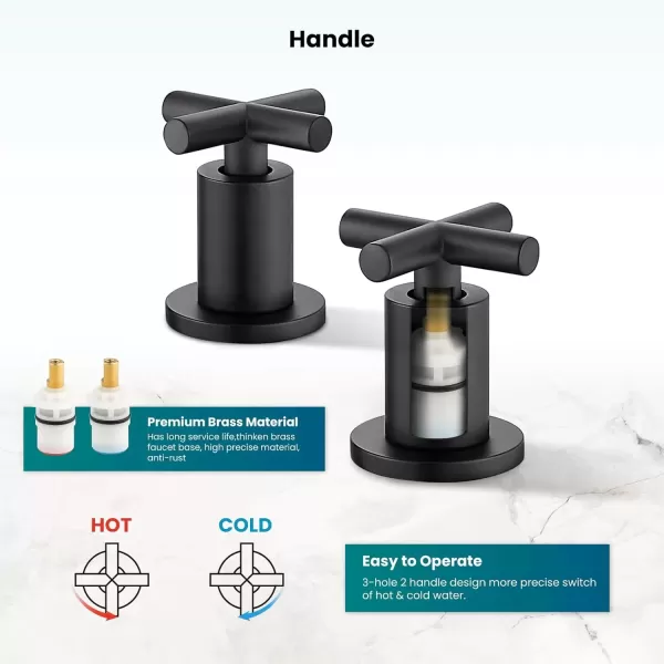 imagegotonovo 8 inch Widespread Bathroom Sink Faucet 3 Hole Bathroom Faucet 2 Cross Handle Vanity Faucet for Bathroom Sink Deck Mount Basin with Pop Up Drain 360 Swivel Spout Brushed GoldMatte Black