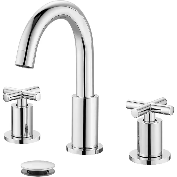 imagegotonovo 8 inch Widespread Bathroom Sink Faucet 3 Hole Bathroom Faucet 2 Cross Handle Vanity Faucet for Bathroom Sink Deck Mount Basin with Pop Up Drain 360 Swivel Spout Brushed GoldPolished Chrome